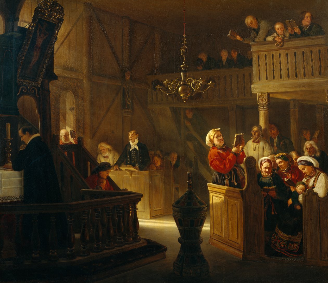 Gottesdienst in einer norwegischen Landkirche von Adolph Tidemand