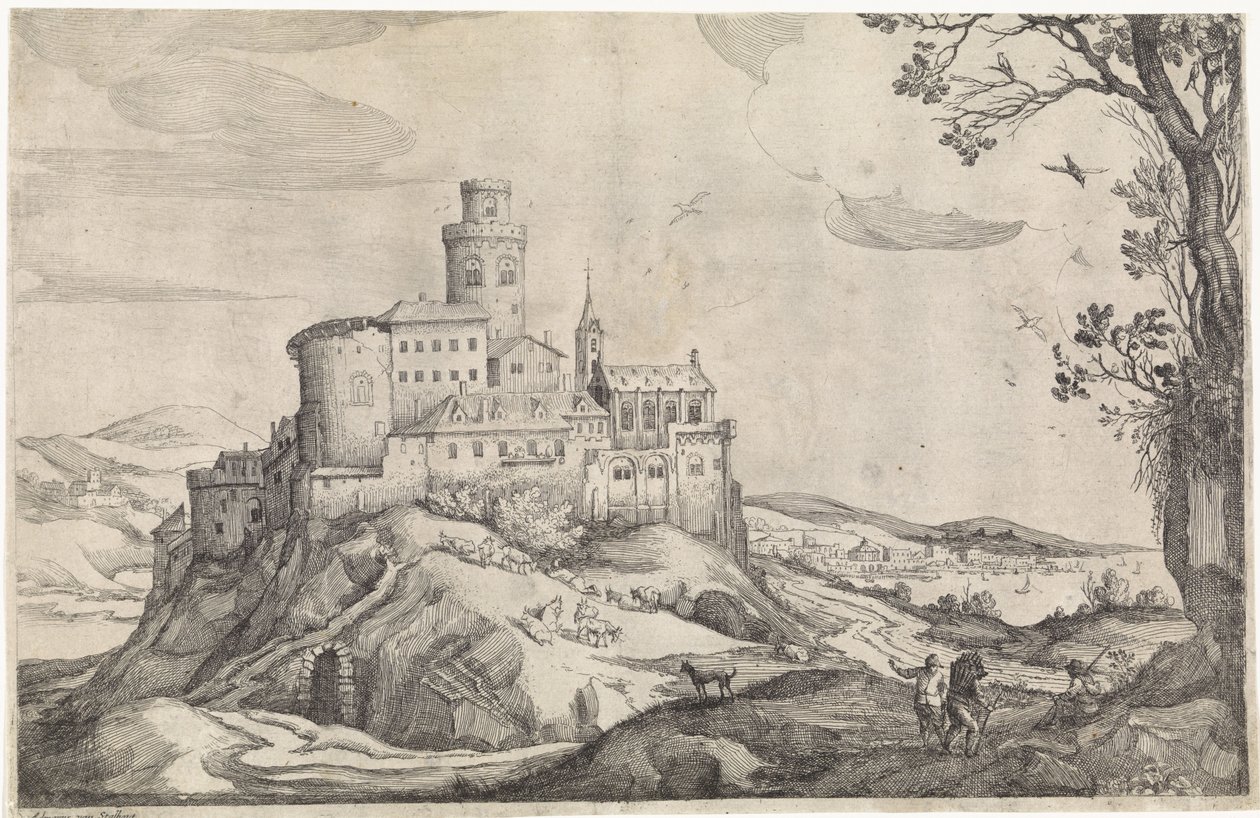 Landschaft mit einer Burg auf einem Berg von Adriaen van Stalbemt