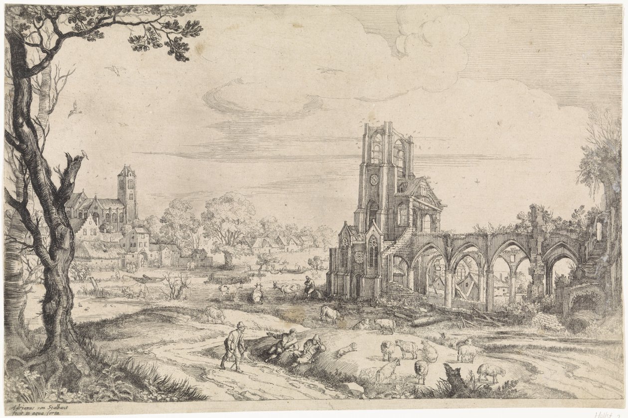 Landschaft mit der Ruine einer Abtei von Adriaen van Stalbemt