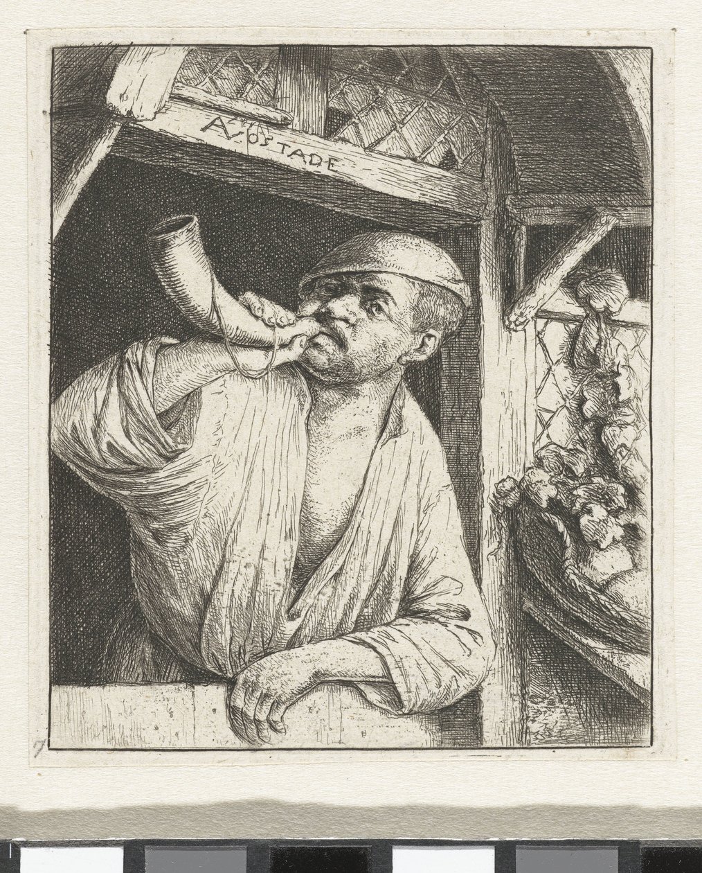 Bäcker bläst in ein Horn von Adriaen van Ostade