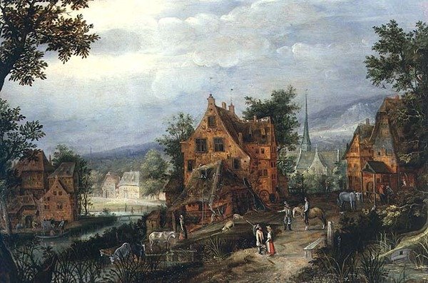 Dorfszene mit Figuren von Adriaen van Stalbemt