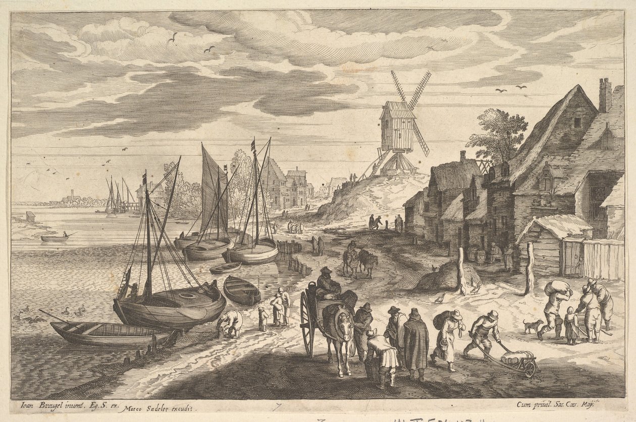Küstenszene mit einer Windmühle von Aegidius Sadeler II