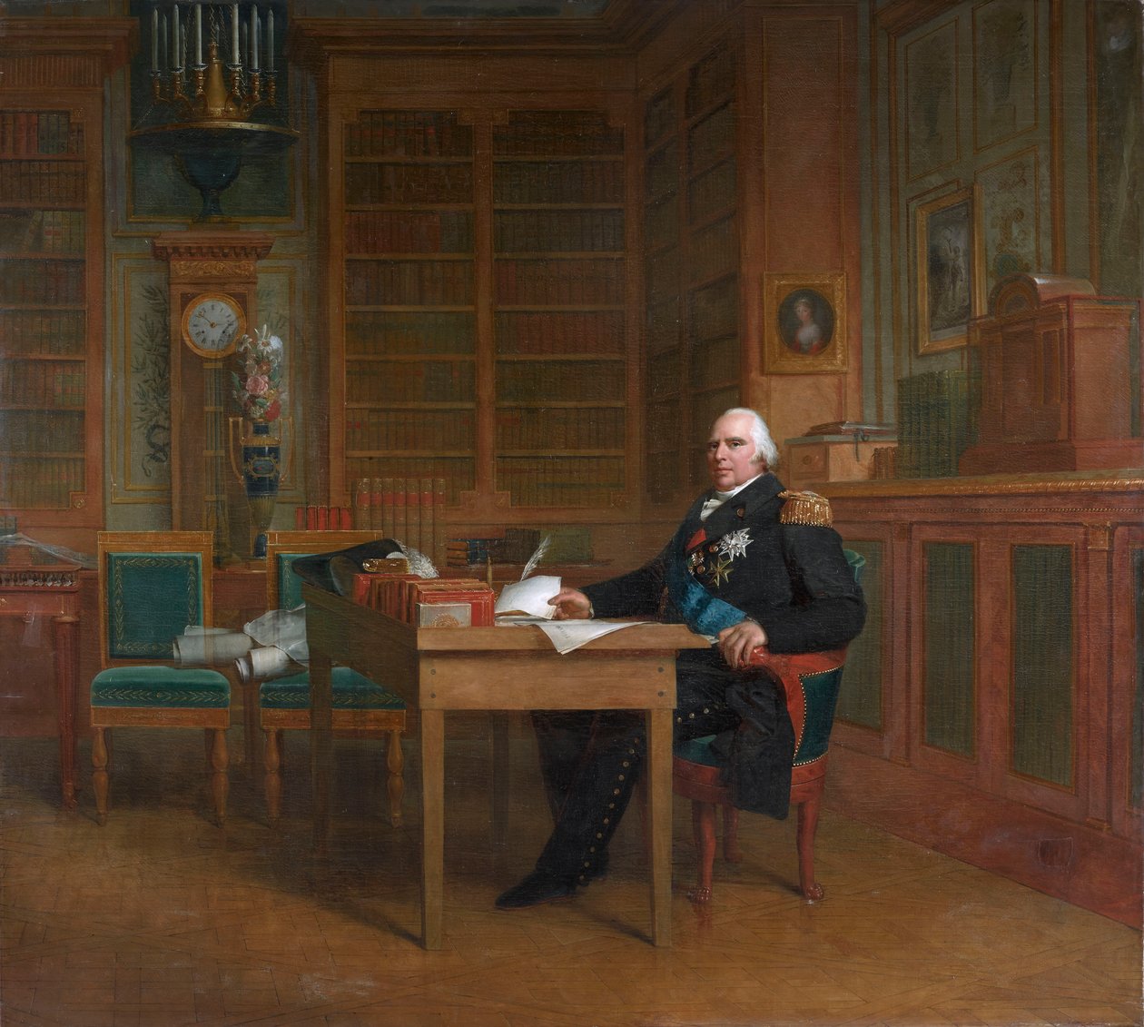 König Louis XVIII meditiert über die Charta, sitzend an seinem Arbeitstisch im Palais des Tuileries von After François Gérard