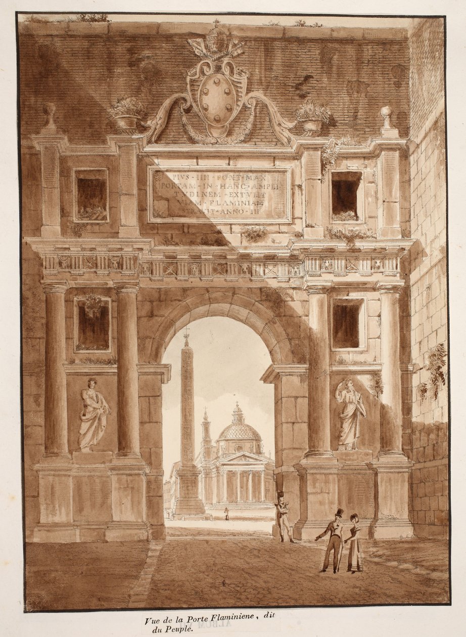 Ansicht der Porta Flaminia, oder Porta del Popolo, 1833 von Agostino Tofanelli