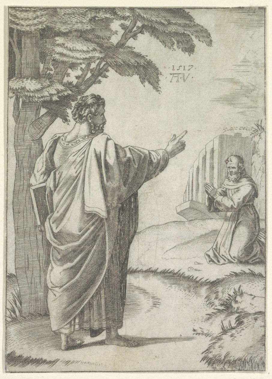 Heiliger Paulus und ein Franziskanermönch von Agostino Veneziano