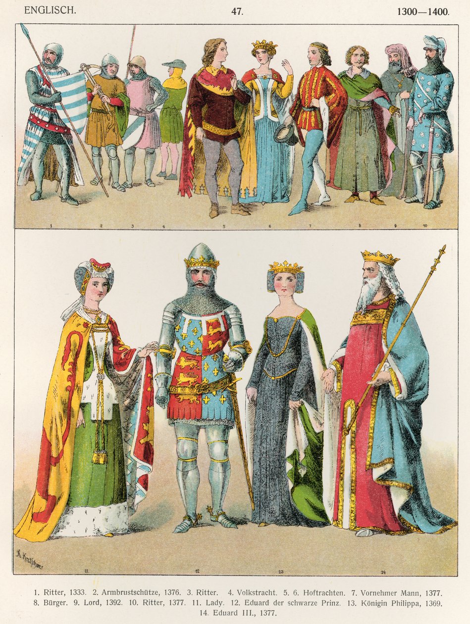 Englische Kleidung, ca. 1300-1400, aus 