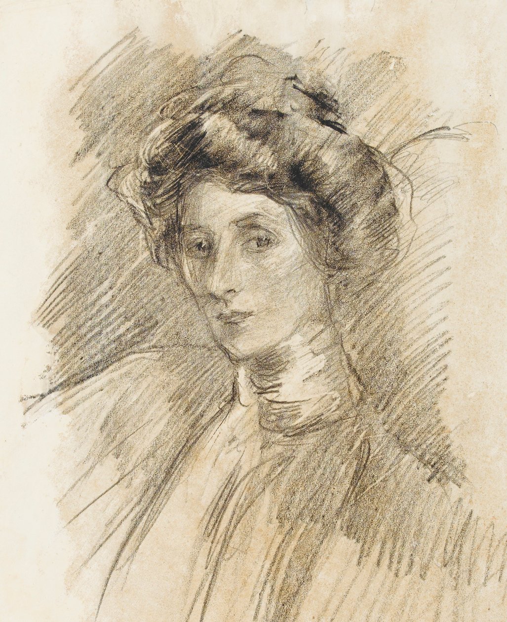 Porträt einer Frau mit hohem Kragen, Kopf und Schultern, ca. 1905 von Albert de Belleroche