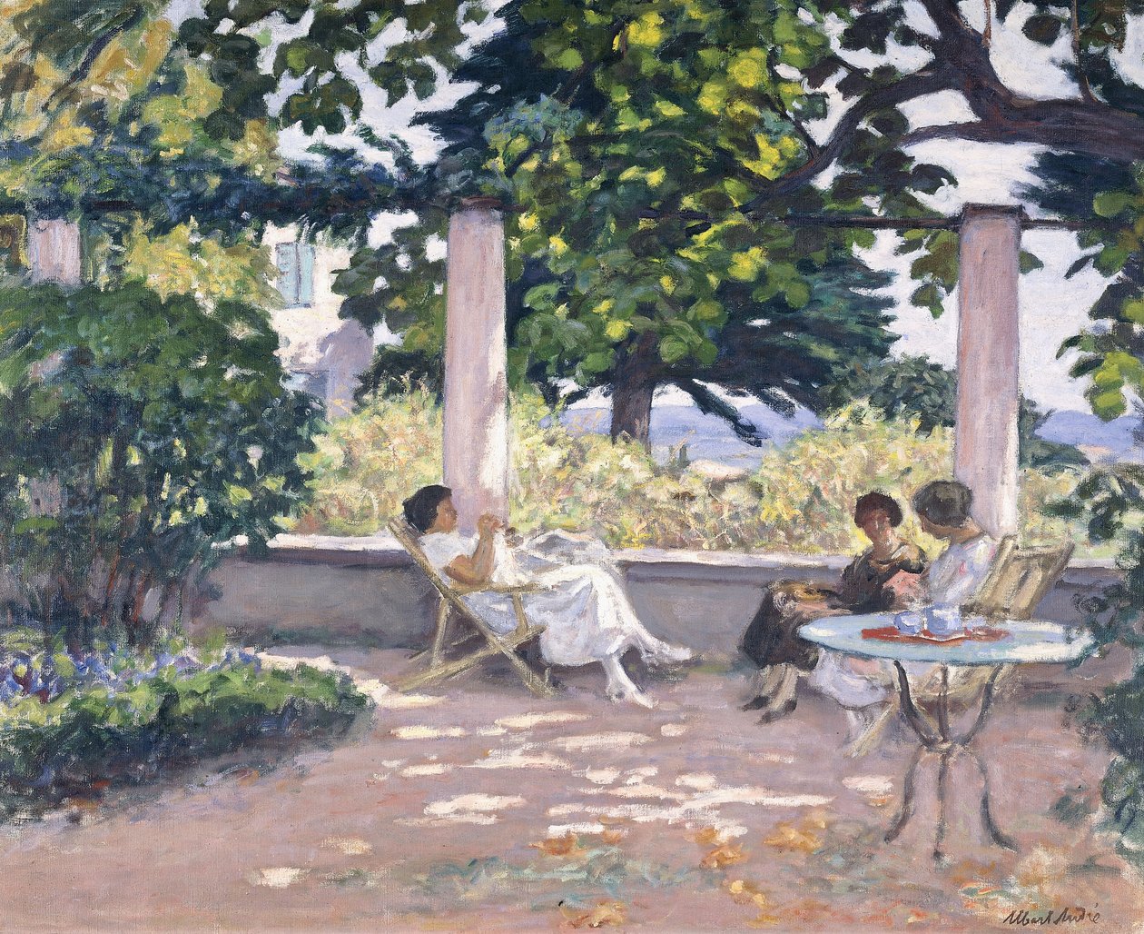Drei Mädchen auf der Terrasse in Landau von Albert Andre