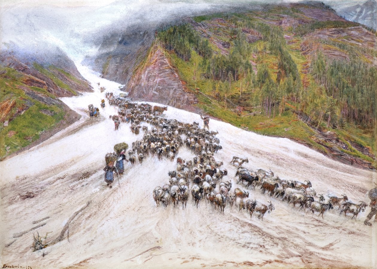 Der Ziegenhirte in den Schweizer Alpen von Albert Goodwin