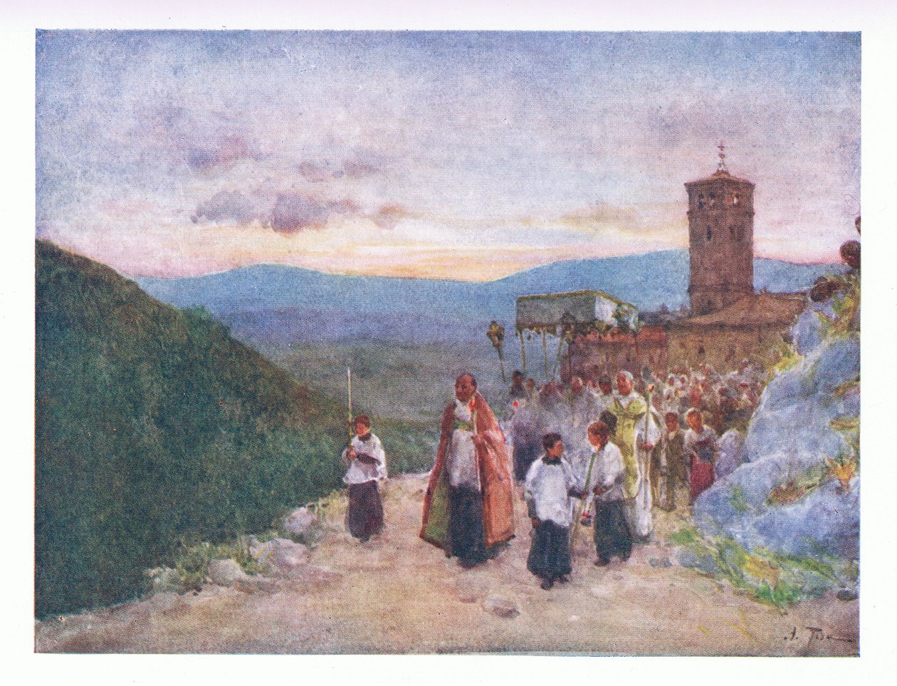 Prozession mit der Hostie in Subiaco, aus Rom veröffentlicht von A & C Black Ltd, 1925 von Alberto Pisa