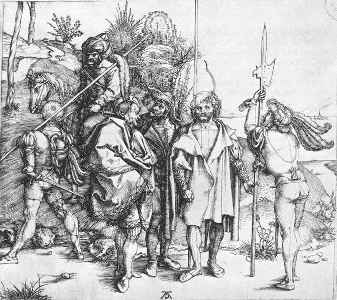 Fünf Landsknechte und ein Orientalischer Reiter von Albrecht Dürer