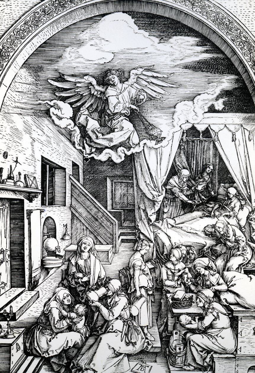 Die Geburt der Jungfrau, aus dem Zyklus des Lebens der Jungfrau, 1511 von Albrecht Dürer