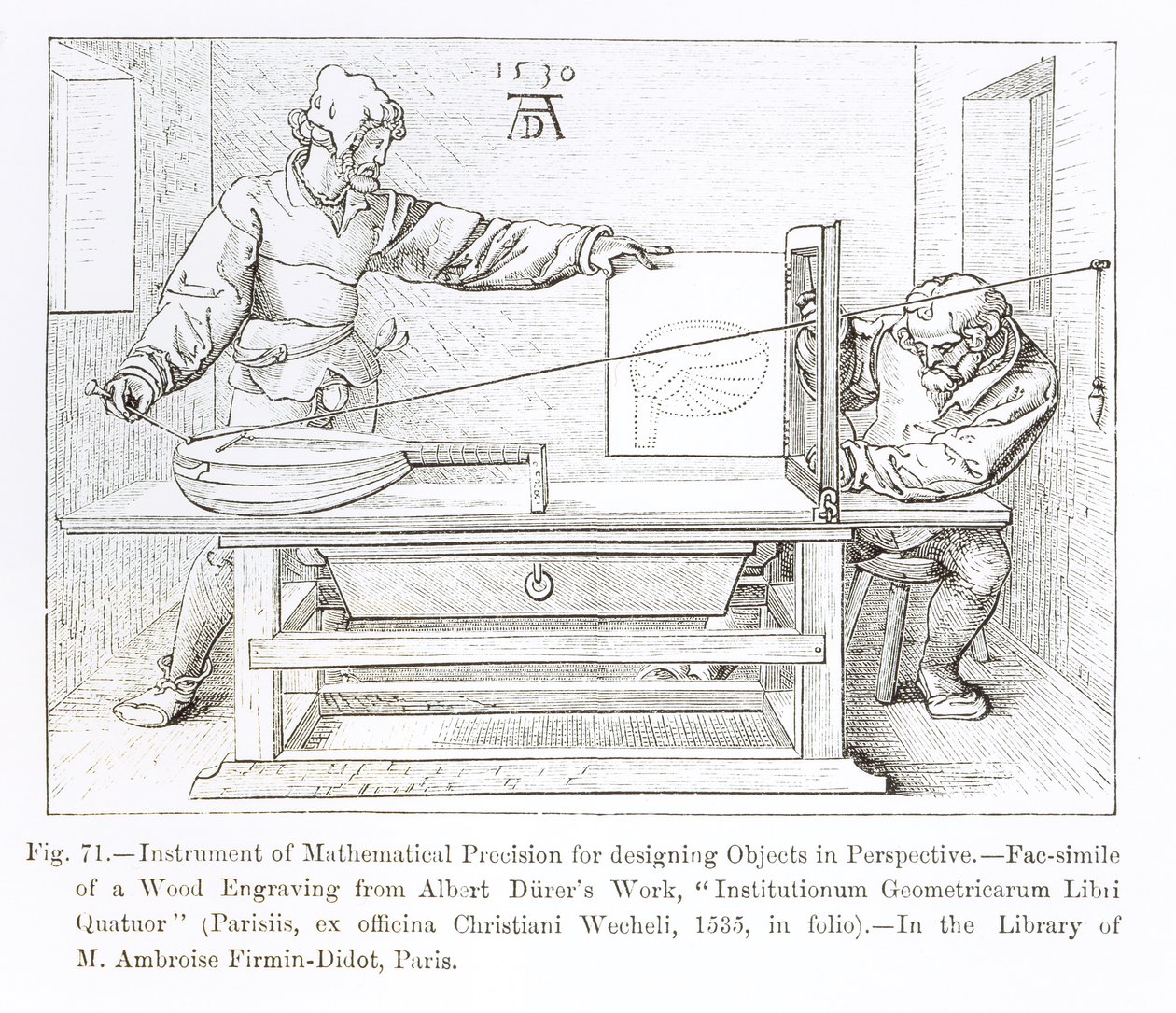 Instrument der mathematischen Präzision zur Gestaltung von Objekten in Perspektive, 1530 von Albrecht Dürer