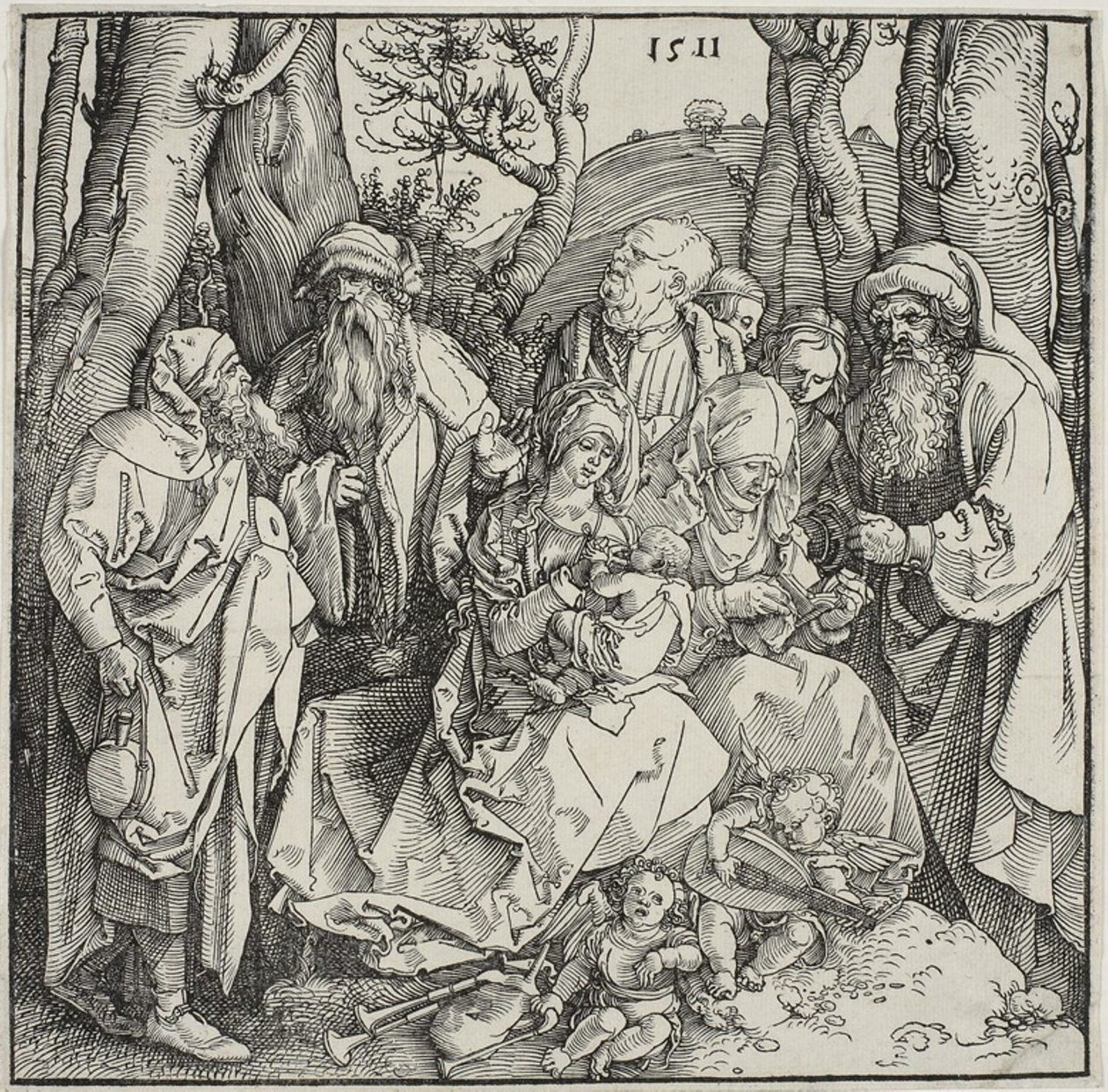 Die heilige Verwandtschaft und zwei musikalische Engel von Albrecht Dürer