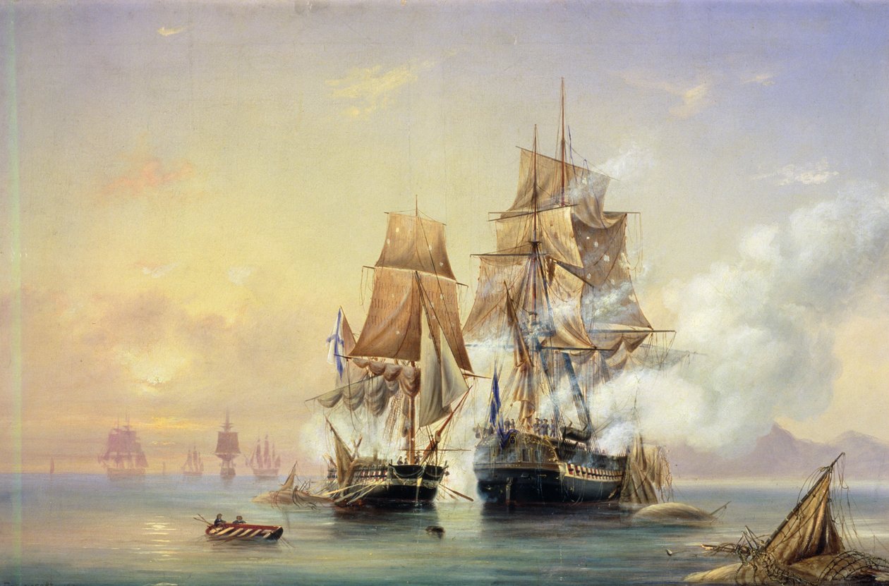 Der russische Kutter Mercury erobert die schwedische Fregatte Venus am 21. Mai 1789, 1845 von Aleksei Petrovich Bogolyubov