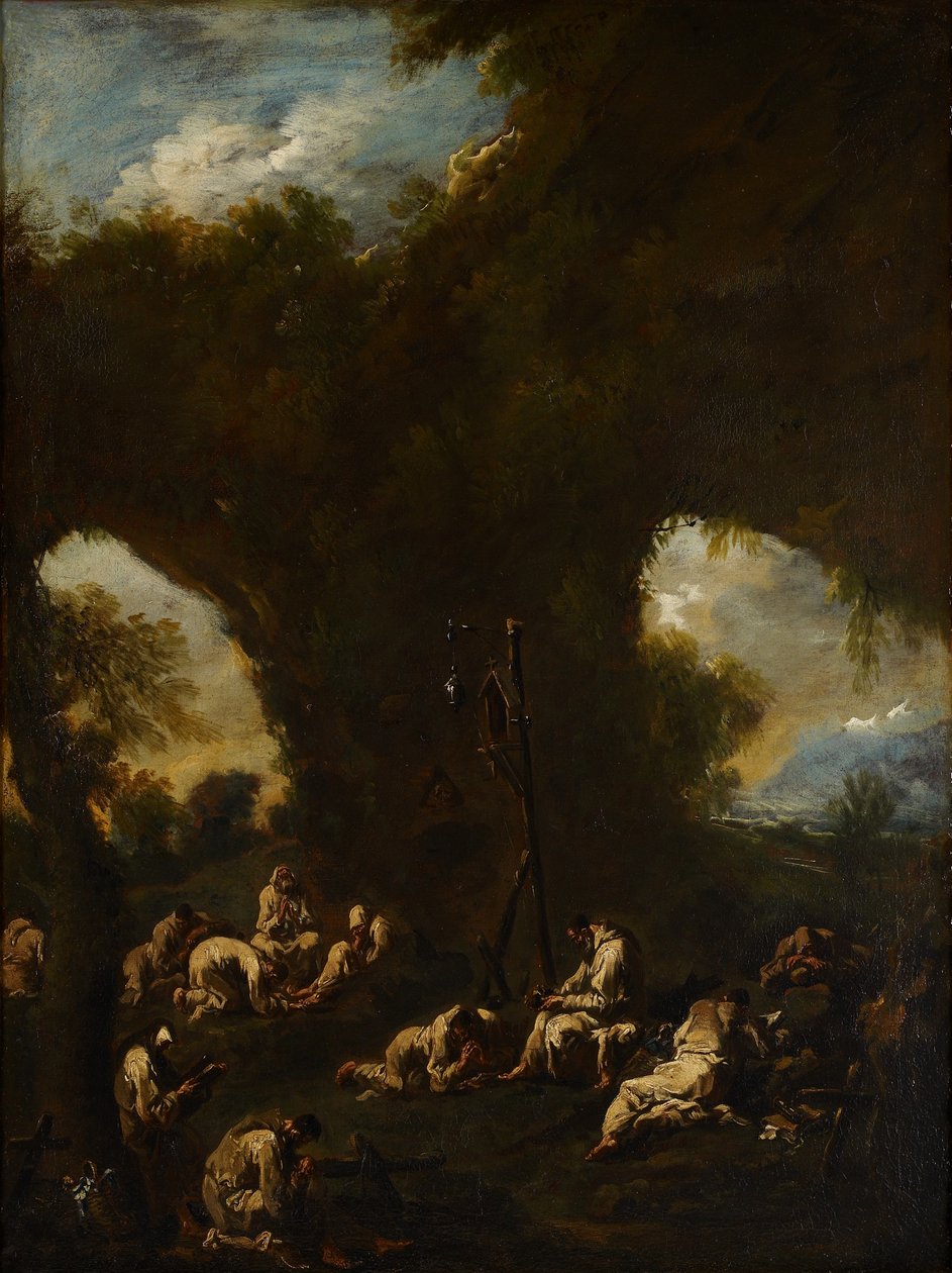 Mönche beten in einer Grotte, ca. 1730 von Alessandro Magnasco