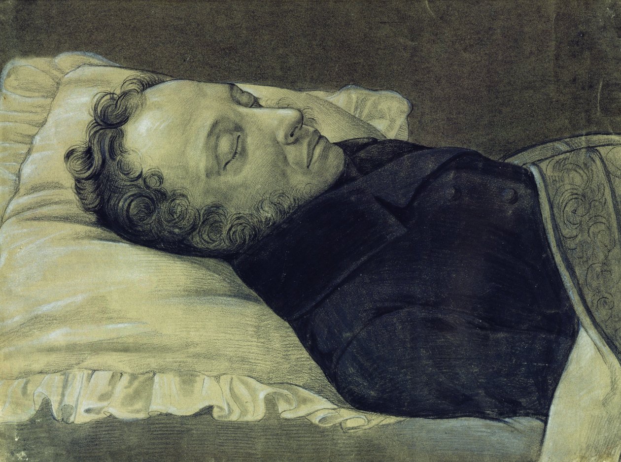 Porträt von Alexander Puschkin auf seinem Sterbebett, 1837 von Alexander Alexeyevich Koslov