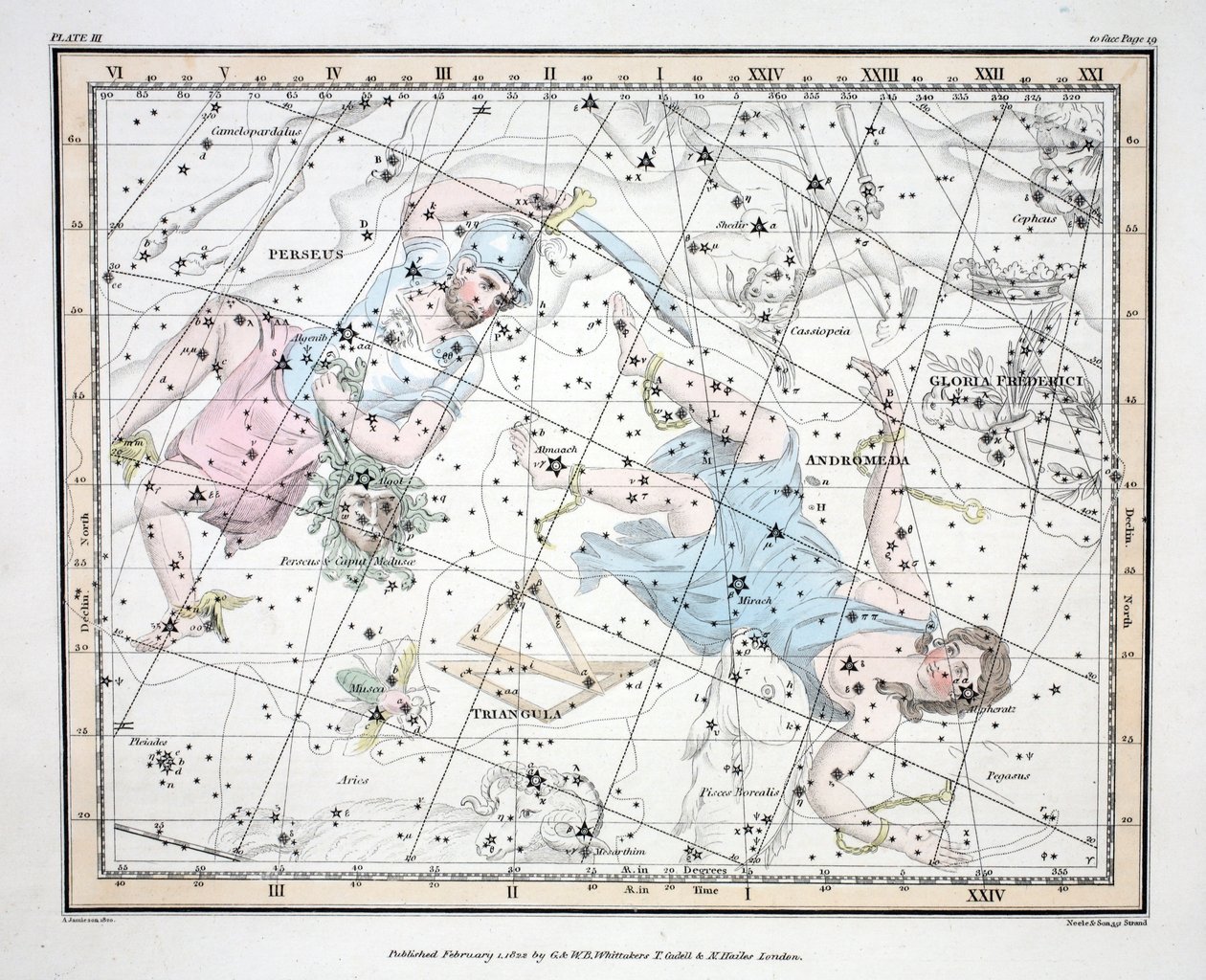 Die Sternbilder (Tafel III) Andromeda, Triangula, Perseus und Caput Meduse, Gloria Frederici, aus 