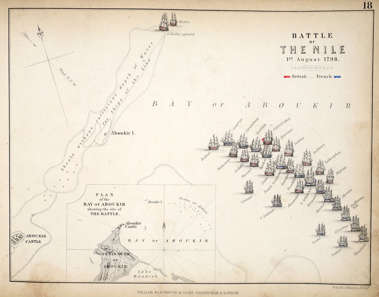 Karte der Schlacht am Nil, veröffentlicht von William Blackwood und Sons, Edinburgh und London, 1848 von Alexander Keith Johnston