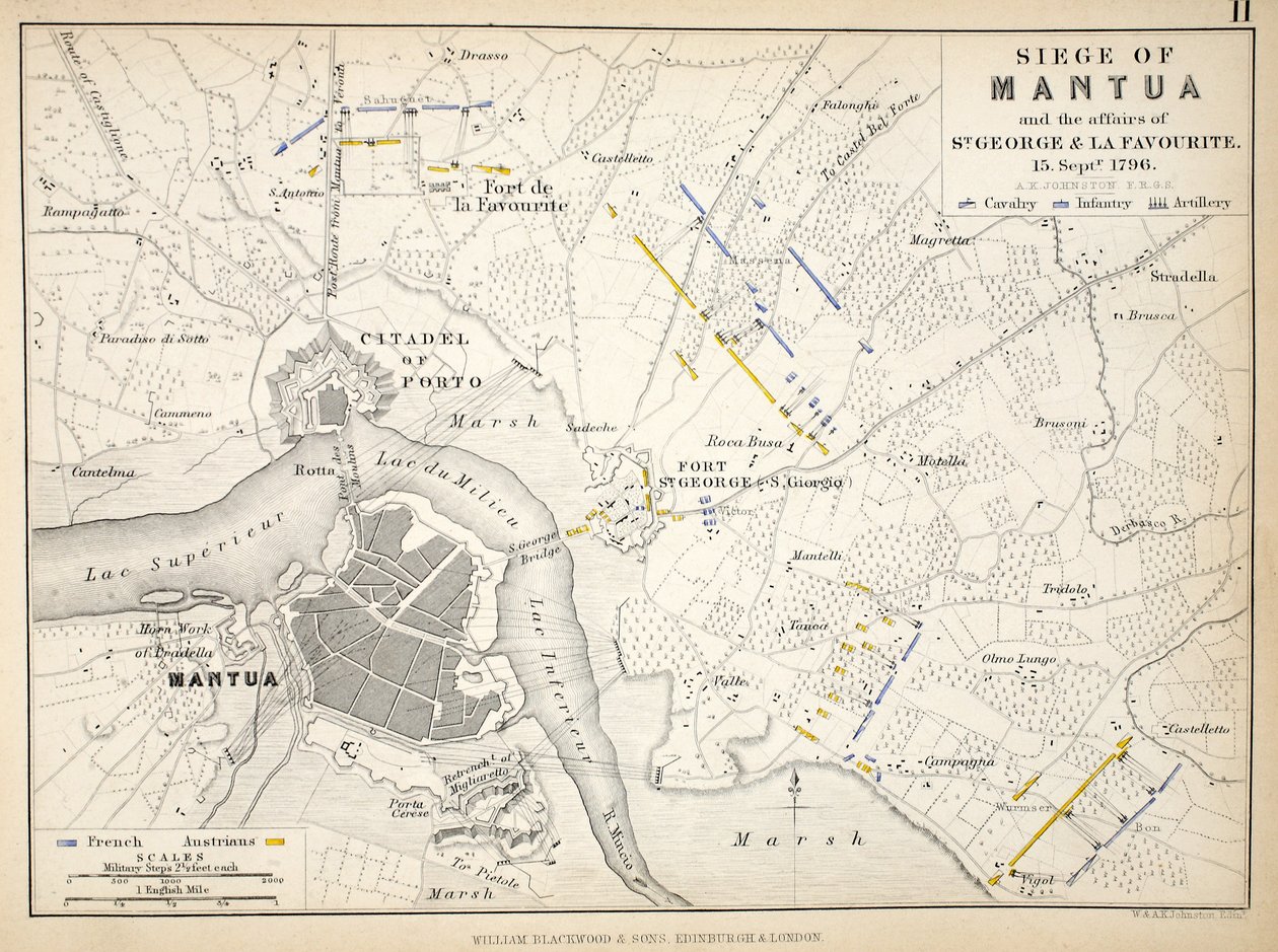 Karte der Belagerung von Mantua, veröffentlicht von William Blackwood and Sons, Edinburgh und London, 1848 von Alexander Keith Johnston