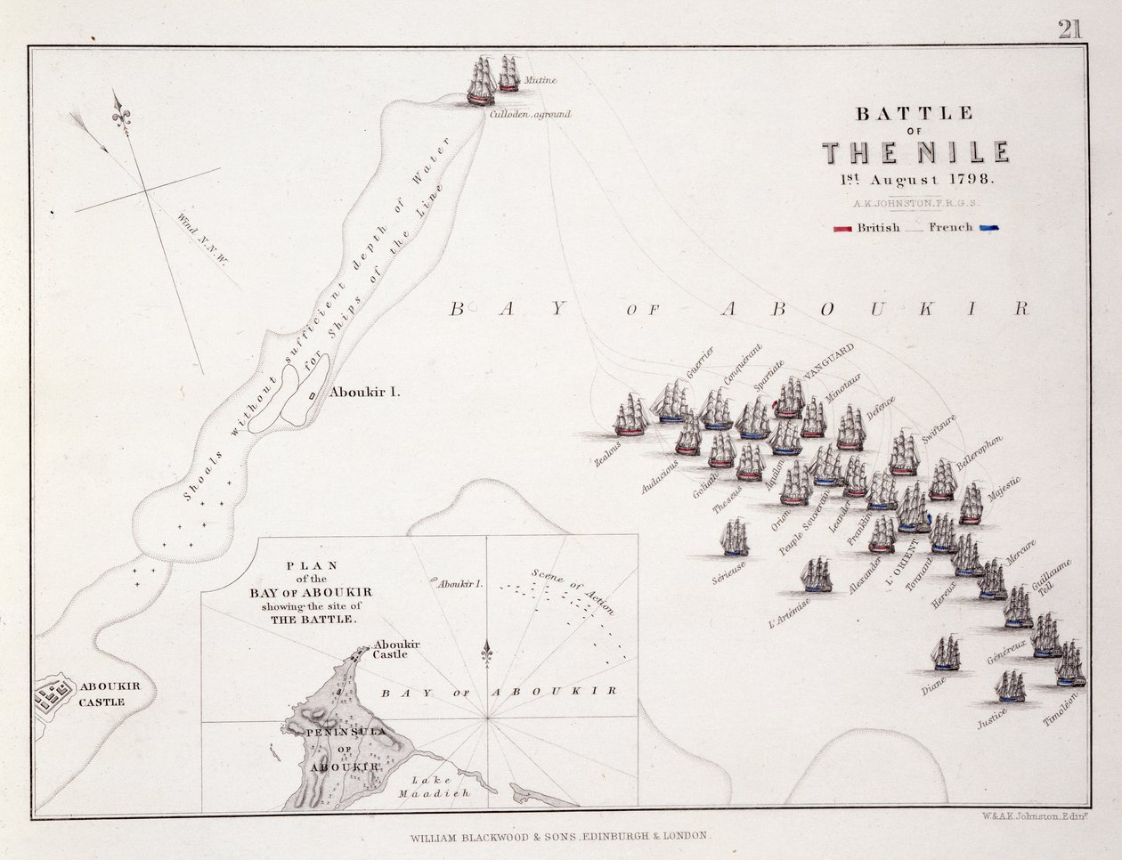 Plan der Schlacht am Nil, 1. August 1798 von Alexander Keith Johnston
