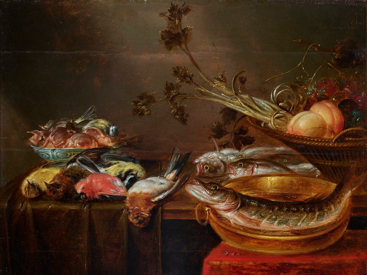 Stillleben mit Fisch, Vögeln und Früchten von Alexander Adriaenssen