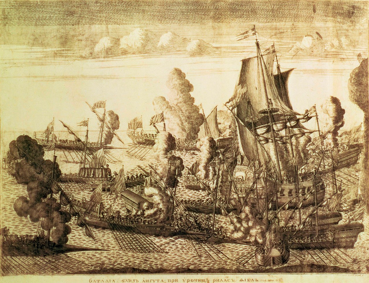 Schlacht vor Kap Gangut (Hanko) am 25. Juli 1714, 1715 von Alexei Fyodorovich Zubov