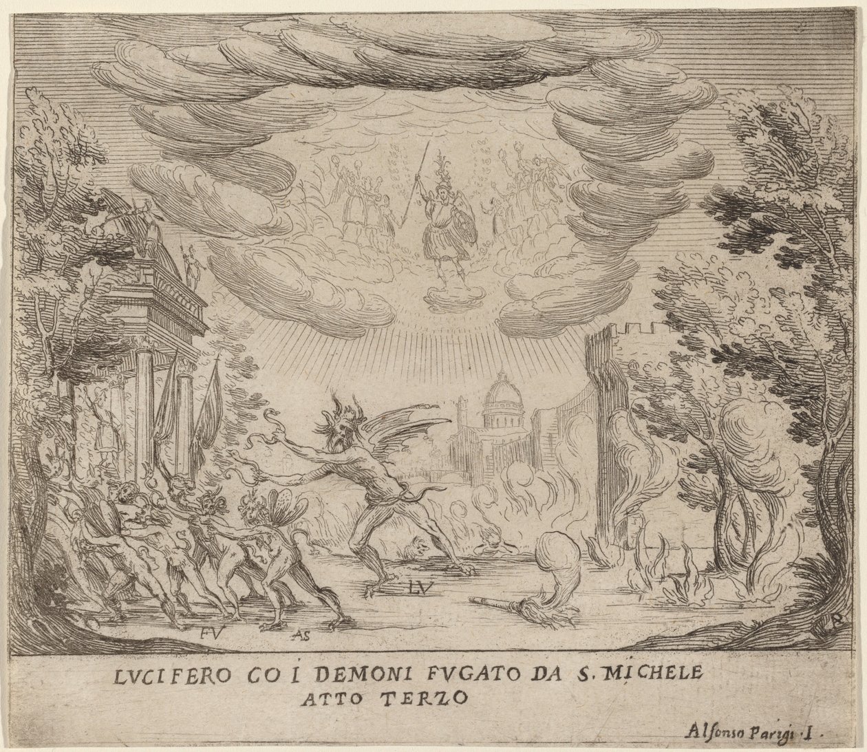 Luzifer und Dämonen fliehen vor dem Erzengel Michael von Alfonso Parigi II