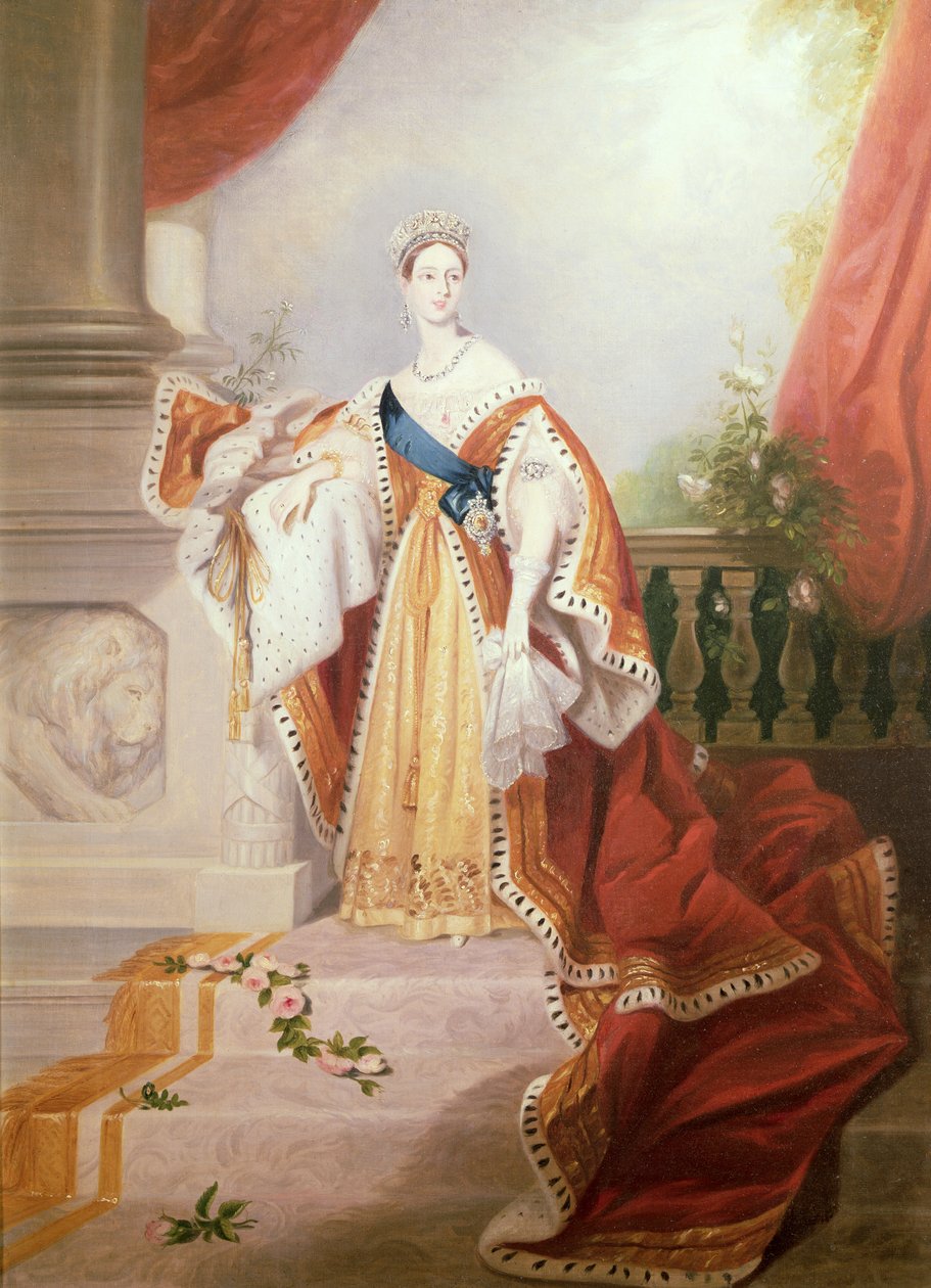 Porträt von Königin Victoria in Krönungsroben von Alfred Edward Chalon
