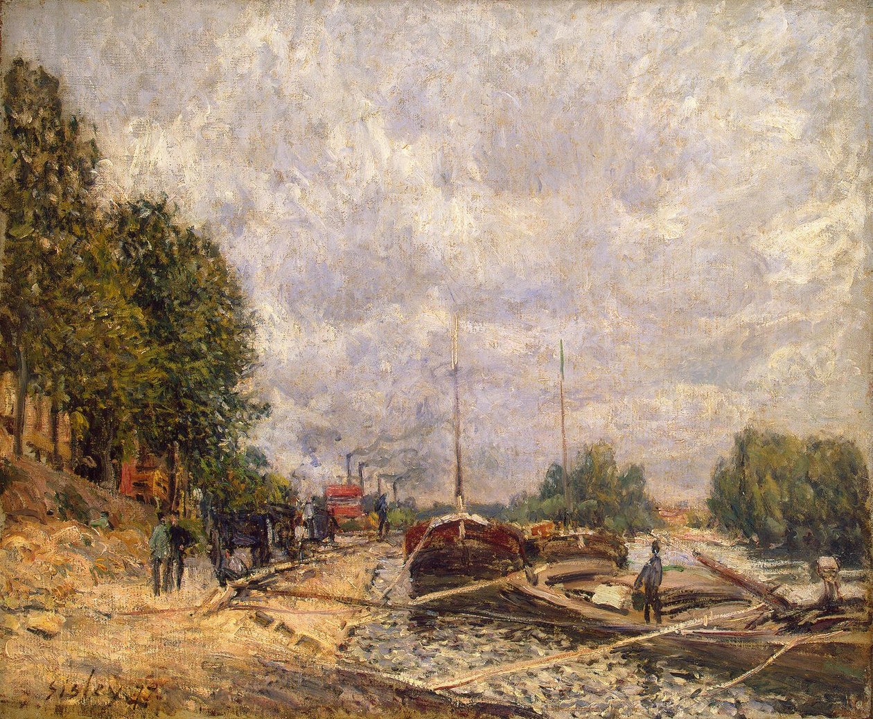 Lastkähne in Billancourt von Alfred Sisley