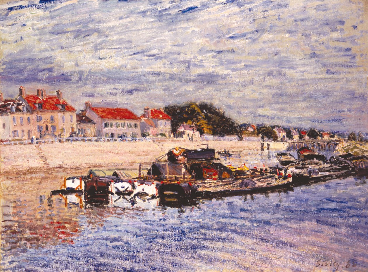 Lastkähne auf dem Loing in Saint-Mammès von Alfred Sisley