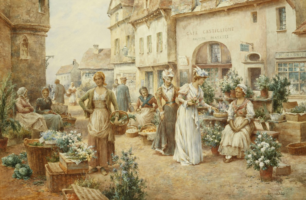 Ein Blumenmarkt, Frankreich, 1900 von Alfred Glendening