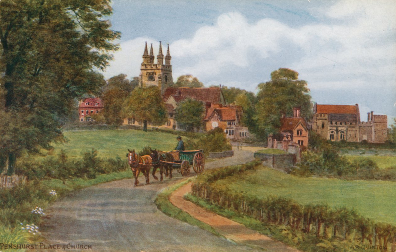 Penhurst Place und Kirche (Farblithografie) von Alfred Robert Quinton