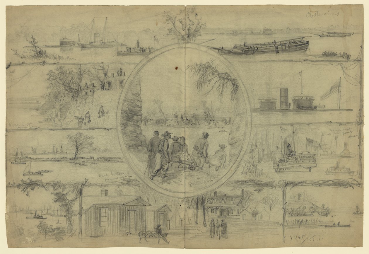 Szenen im Zusammenhang mit dem Dutch Gap Canal von Alfred Rudolph Waud