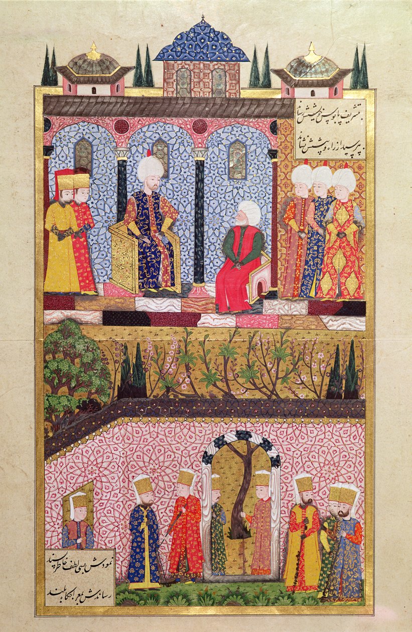 Die Geschenkübergabe an Suleyman I. (1495-1566) anlässlich der Beschneidung seiner Söhne Bayezid und Cihangir im Jahr 1530, aus dem 