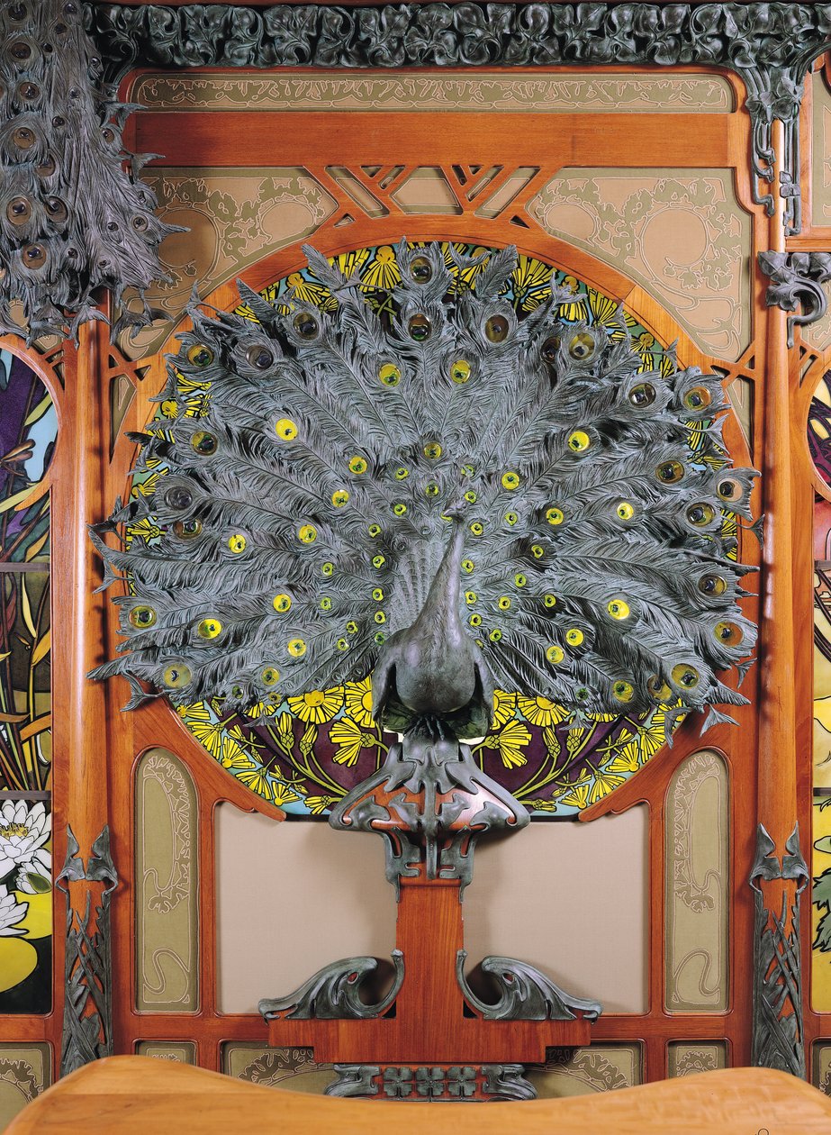Ein Pfau, aus dem zentralen Panel eines Wandgemäldes aus dem Juweliergeschäft Fouquet in Paris, 1901 von Alphonse Mucha