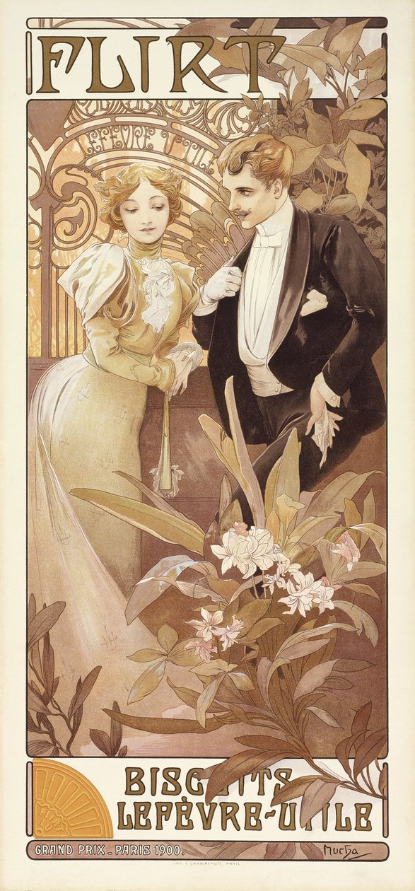 Flirt, ca. 1895-1900 von Alphonse Mucha