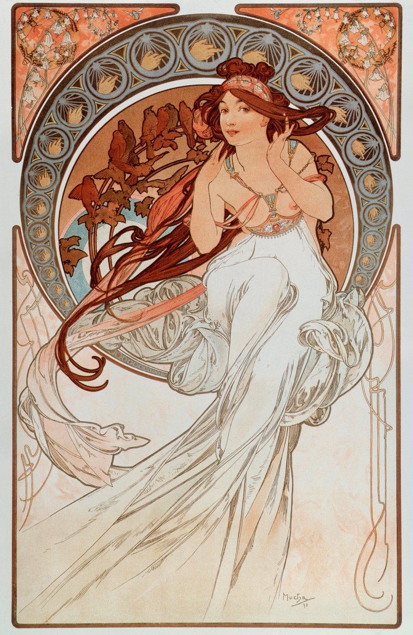 Die Musik. Aus einer Serie von Lithografien von Alphonse Mucha