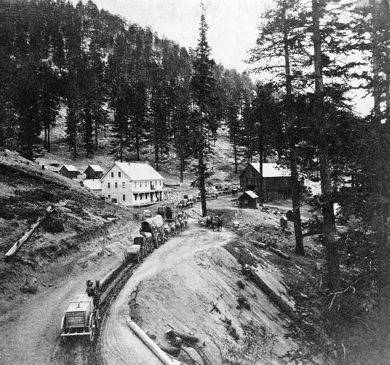 Swifts Station, Carson und Lake Bigler Road, Kalifornien, aus Gems of California Scenery veröffentlicht von Lawrence und Houseworth, 1866 von American Photographer
