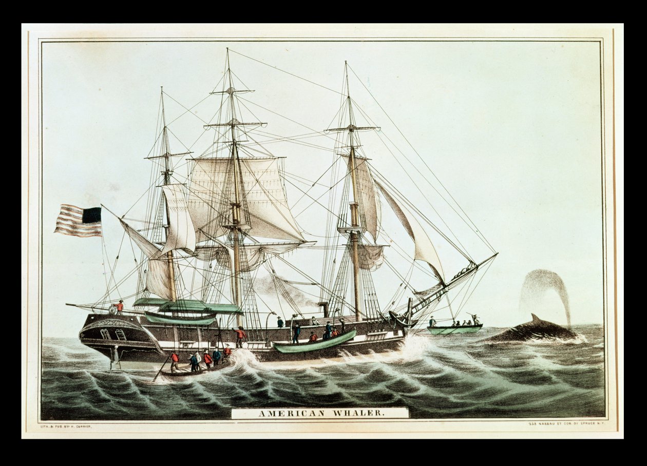 Amerikanischer Walfänger, graviert von Nathaniel Currier von American School