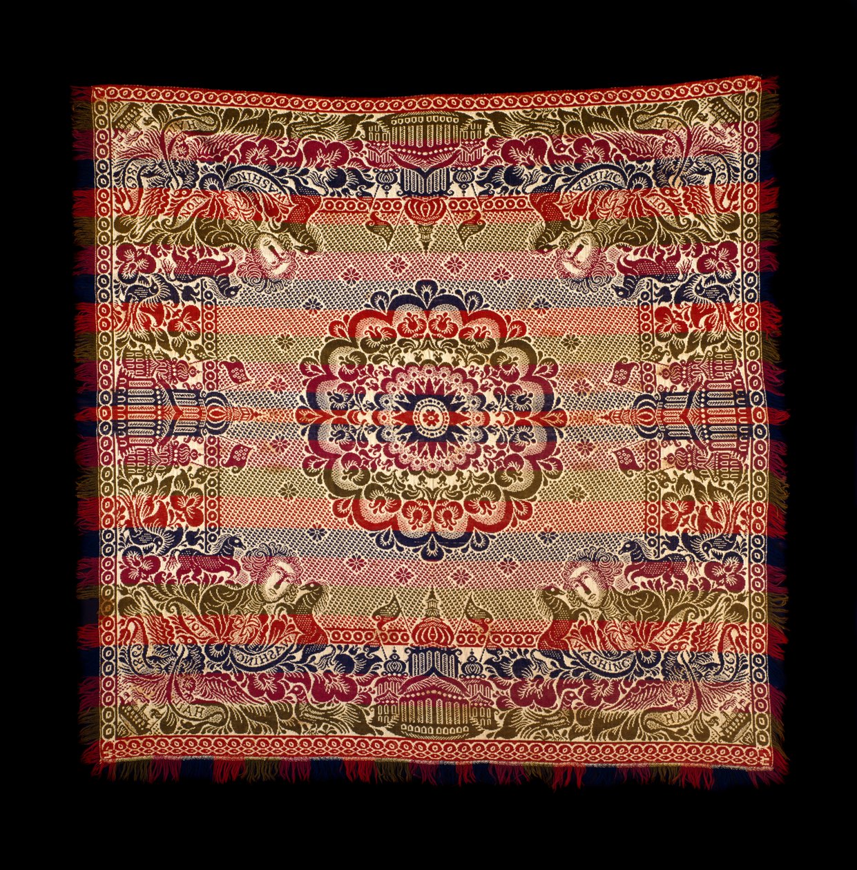 Doppelgewebte Tagesdecke, hergestellt von Lancaster Carpet, Coverlet, Quilt und Yarn Manufacturing, 1869 von American School