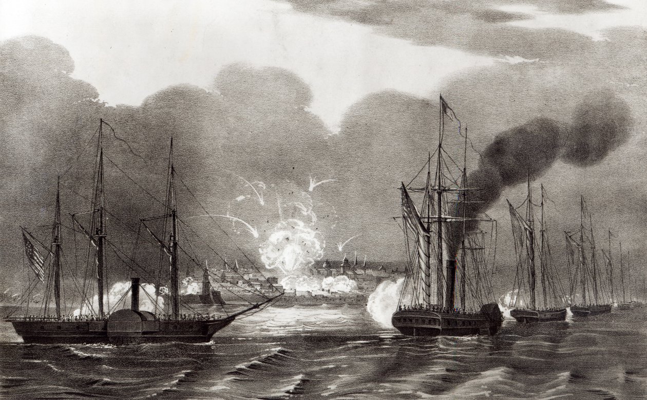 Marinebombardement von Vera Cruz, März 1847, veröffentlicht von Currier und Ives, 1847 von American School