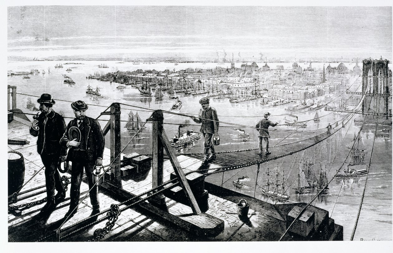 Bau der Brooklyn Bridge, New York von American School