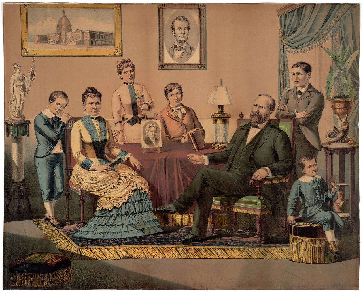 Präsident Garfield und Familie, veröffentlicht 1882 von American School