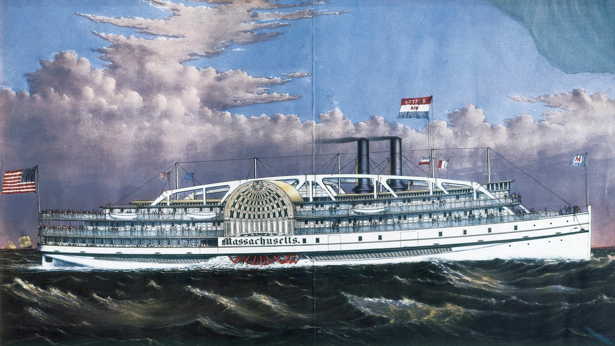 Dampfschiff Massachusetts mit Schaufelrädern von American School