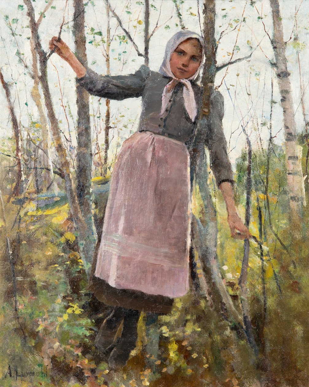 Frühling; Mädchen im Birkenwald von Amélie Lundahl