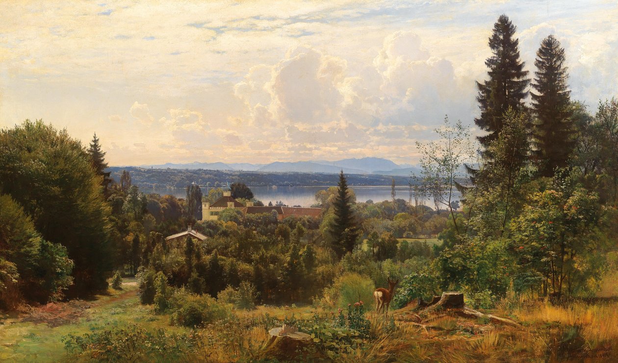Sommertag am Starnberger See, Schloss Possenhofen im Vordergrund von Anders Andersen Lundby