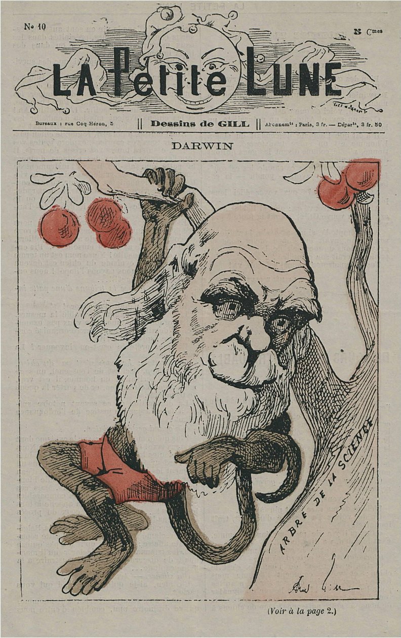 Darwin als Affe auf La Petite Lune von Andre Gill