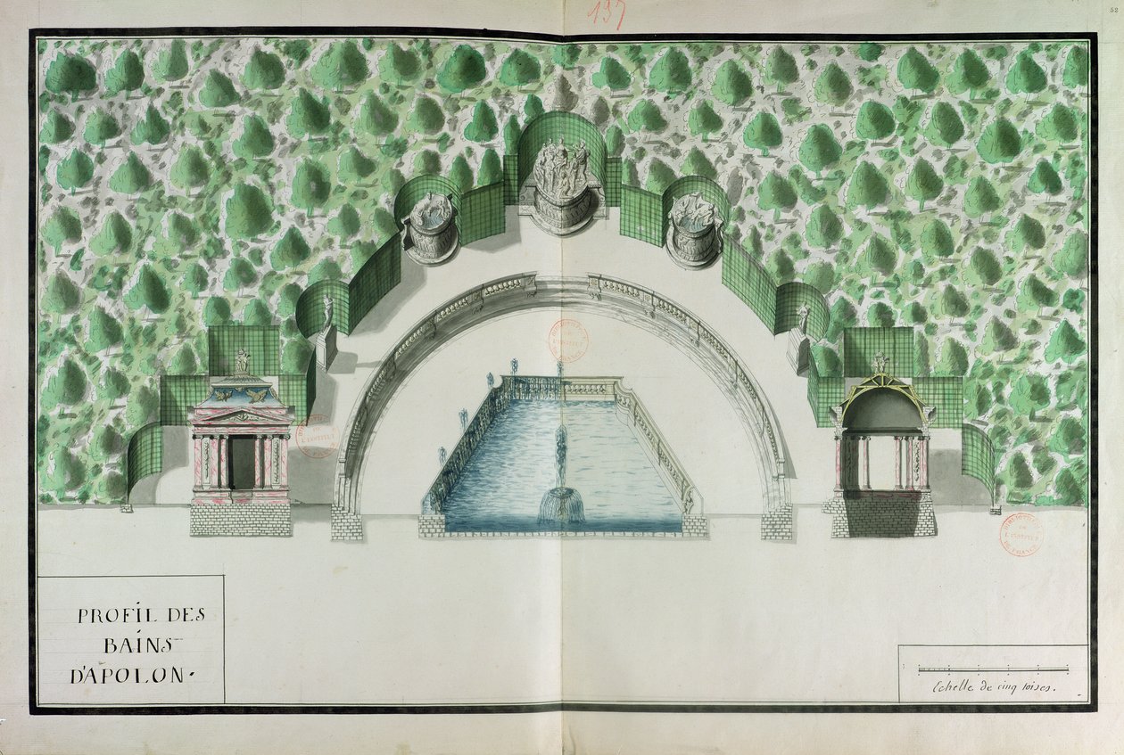 Ms 130752 Entwurf für die Bäder des Apollo in Versailles von Andre Le Notre