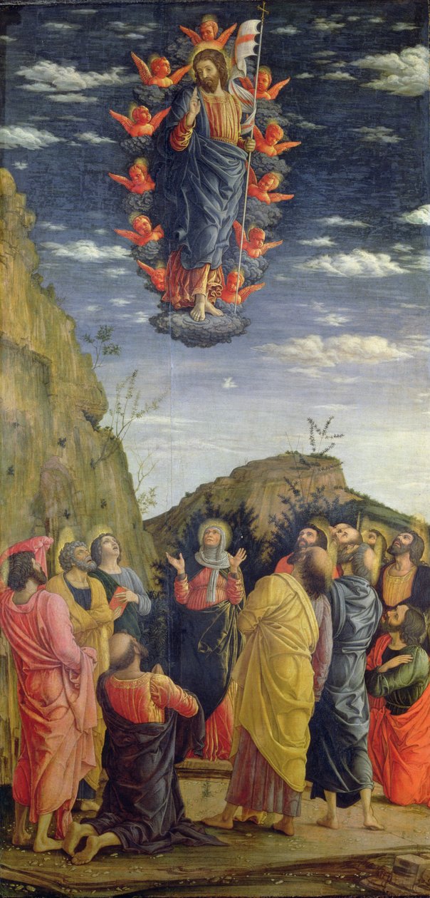 Die Himmelfahrt, linkes Panel des Altars, ca. 1466 (siehe auch 50042) von Andrea Mantegna